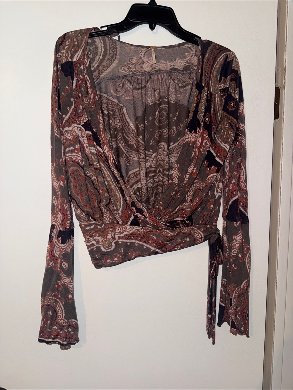 Free People Paisley Wrap Blouse in Brown Multi